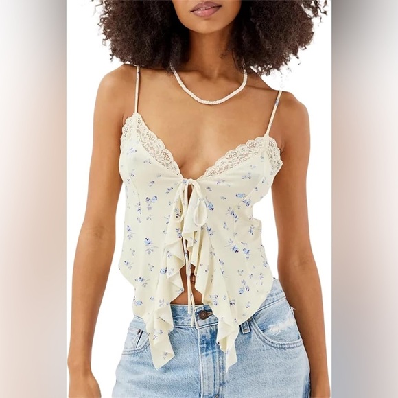 Urban Outfitters Yellow/Cream Floral Tie Front Top - Picture 3 of 6